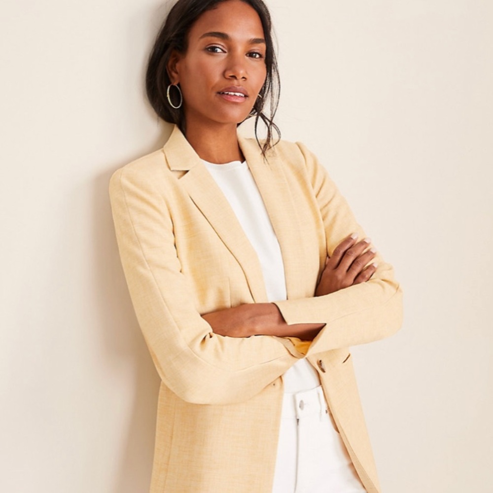 Yellow Ann Taylor Crosshatch Long Blazer